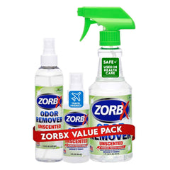 ZORBX Unscented Odor Eliminator 16oz bottle for strong odor removal in homes.