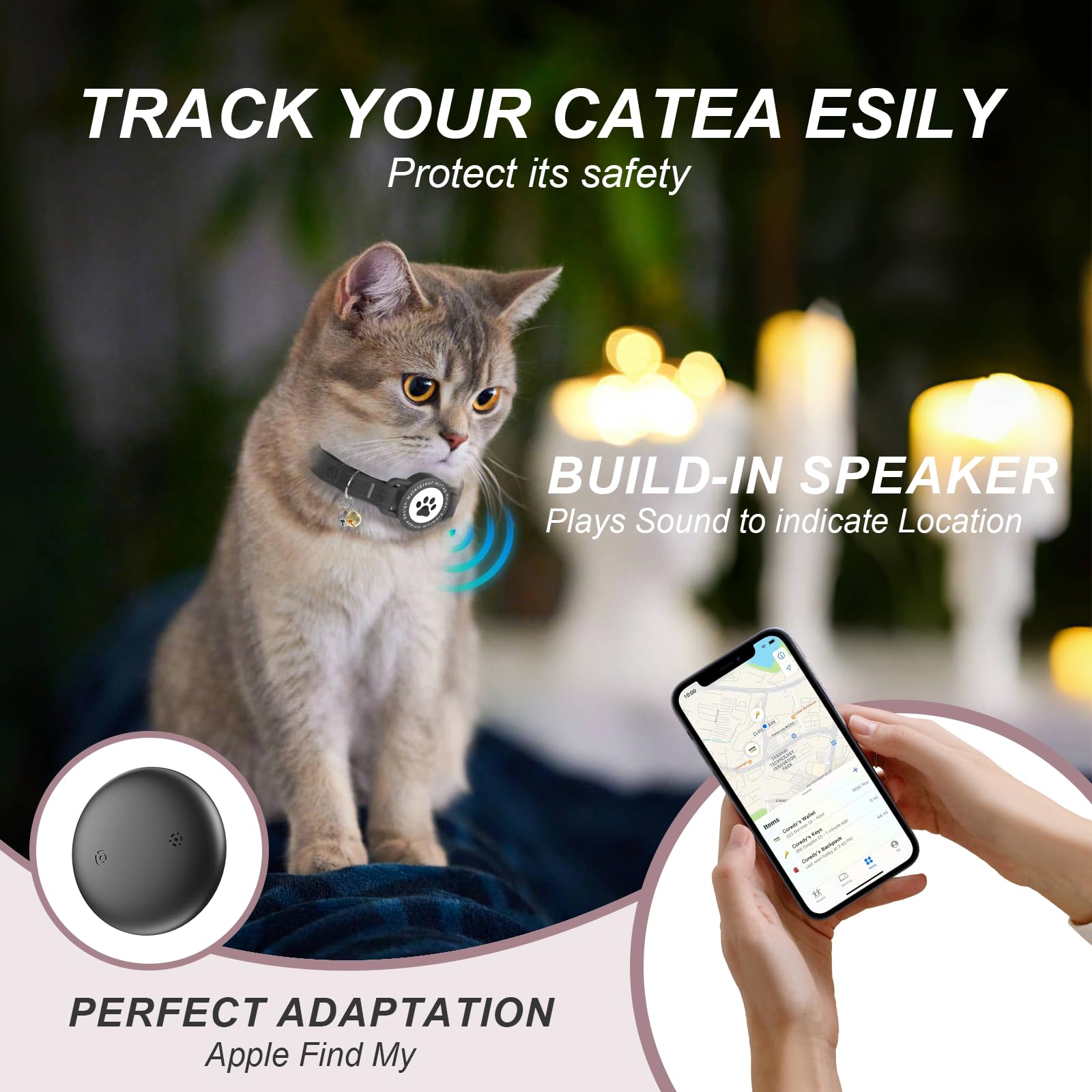 ZOWPET cat collar with bells and waterproof holder for outdoor visibility