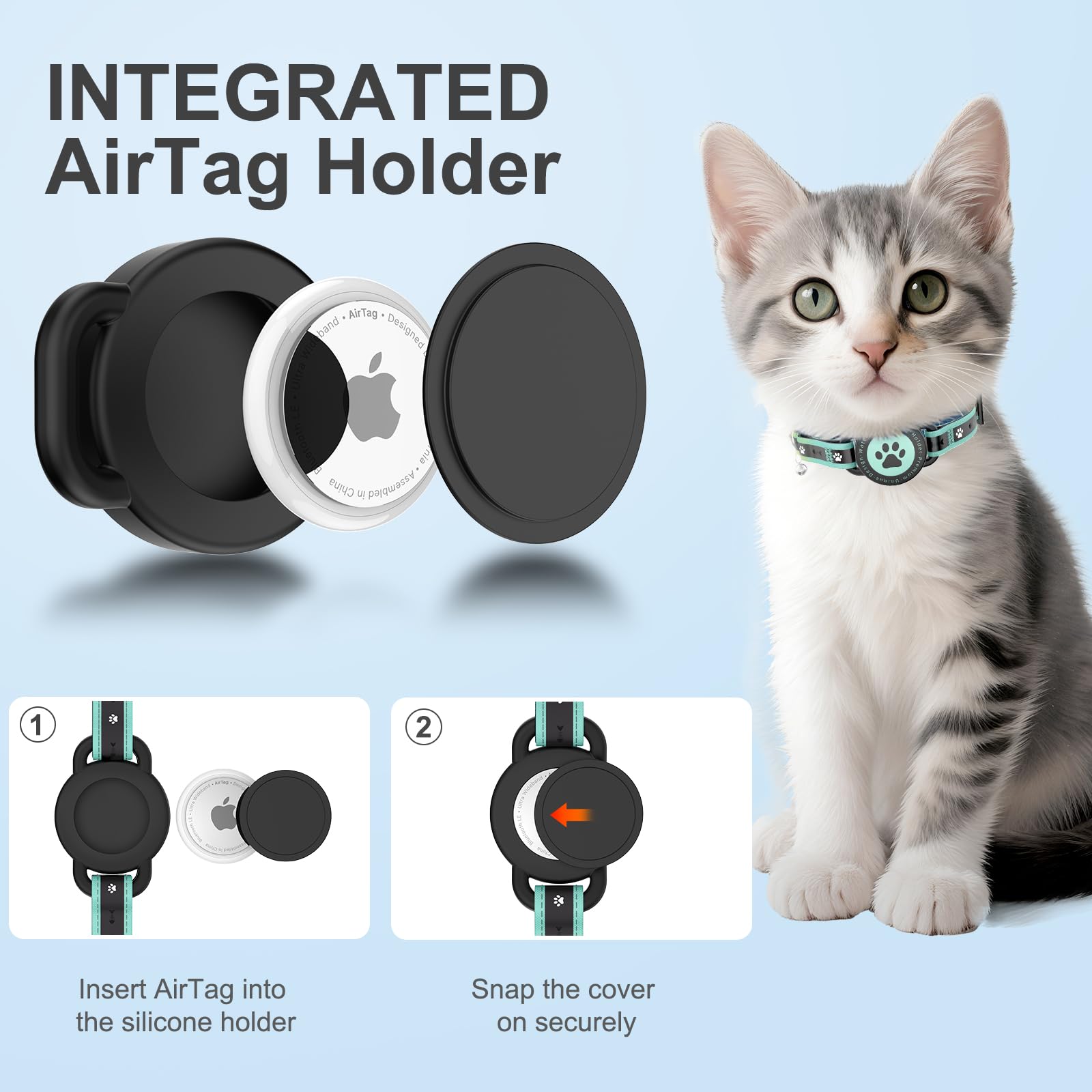 ZOWPET turquoise AirTag collar package contents and accessories