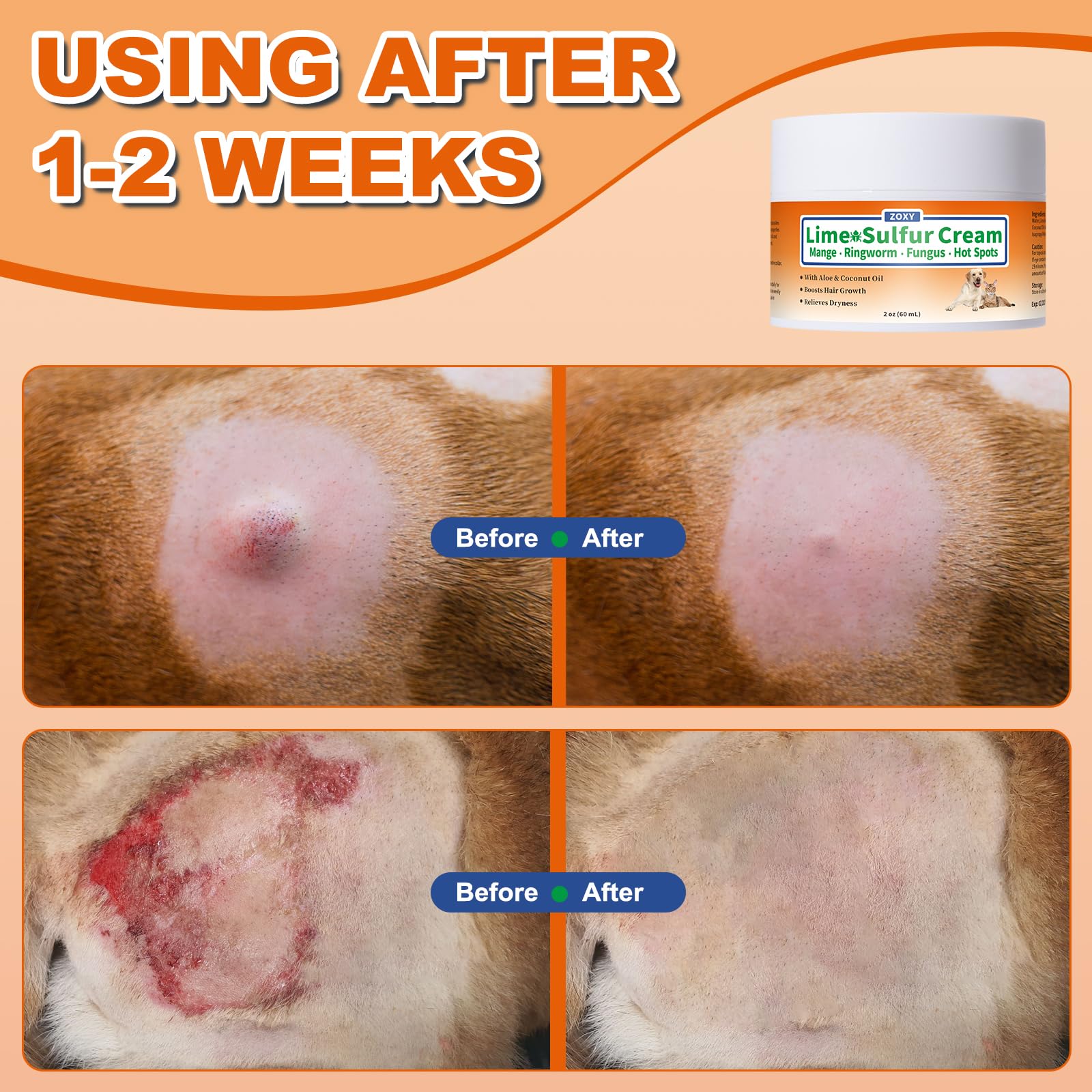 ZOXY Lime Sulfur Cream applied to a cat's irritated skin.