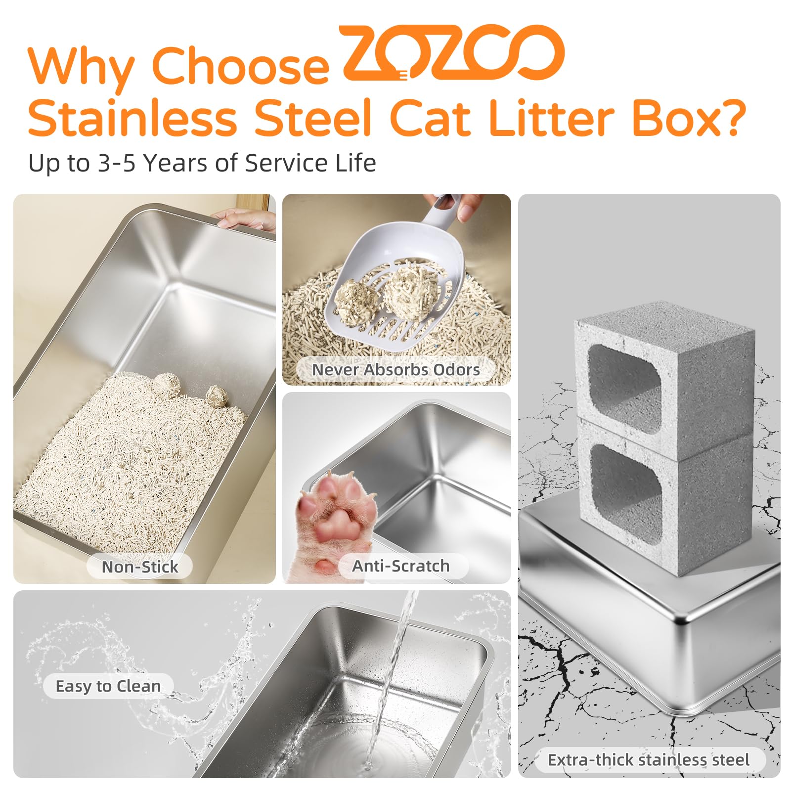 ZOZOO side-entry box reduces litter tracking with paw-shake platform.