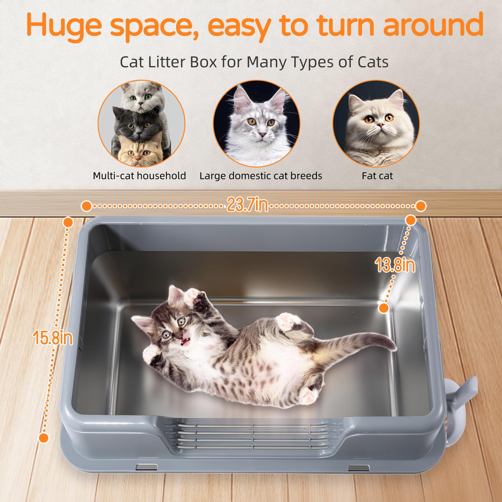 ZOZOO XL high-sided litter box helps reduce spills and keep floors tidy.