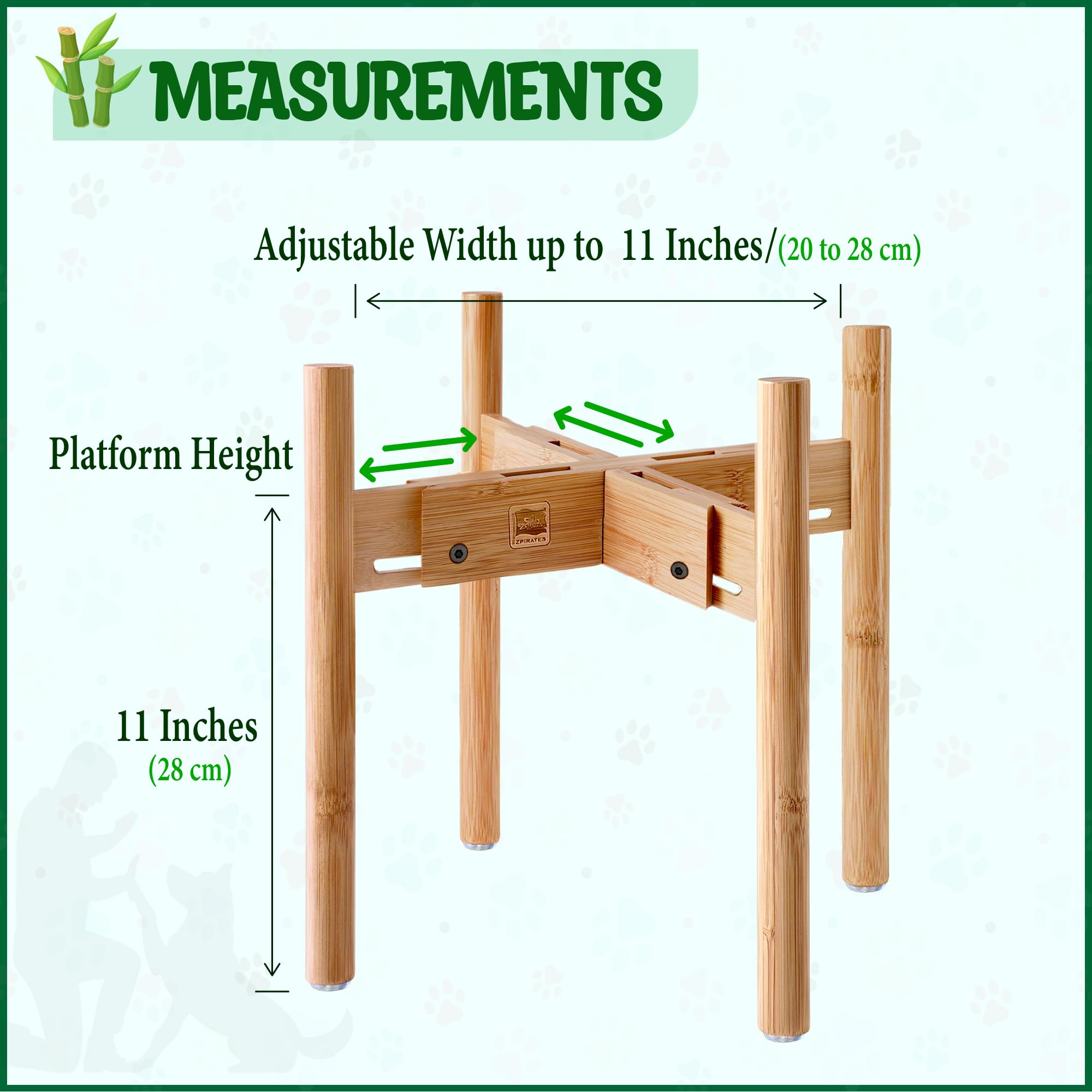 ZPirates bamboo dog stand adjusts width to fit various bowls securely.
