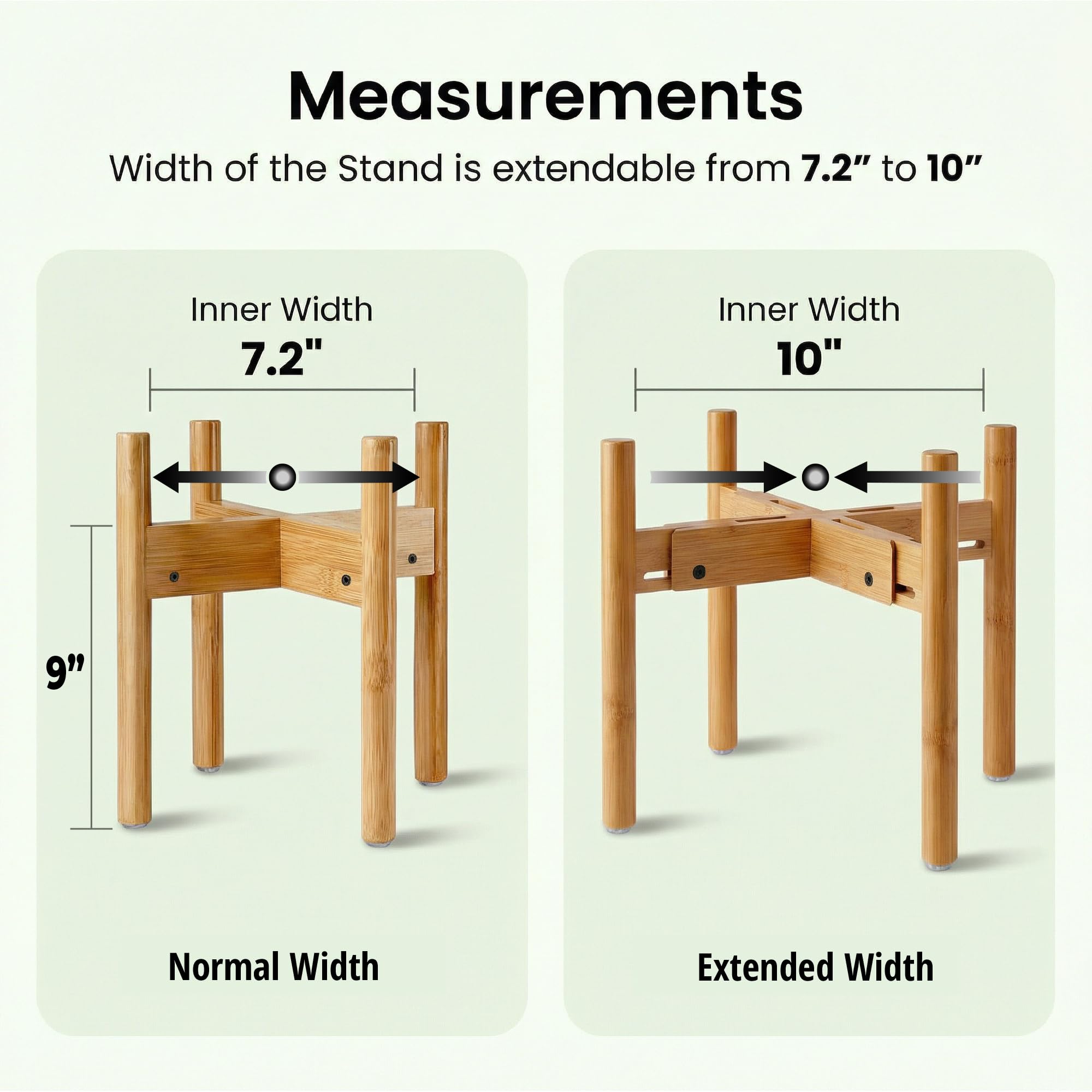 ZPirates bamboo stand with extendable rails accommodates different bowls.
