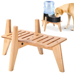 ZPirates dog water bowl dispenser stand in bamboo, easy setup and clean feeding area.