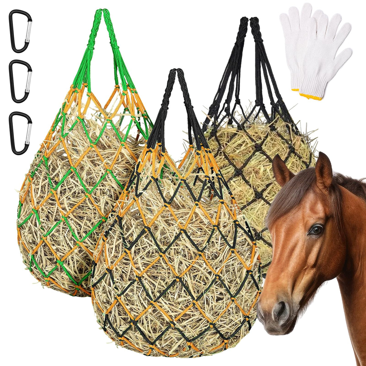 Zquilabon 40-inch slow-feed hay net prolongs grazing and reduces waste.