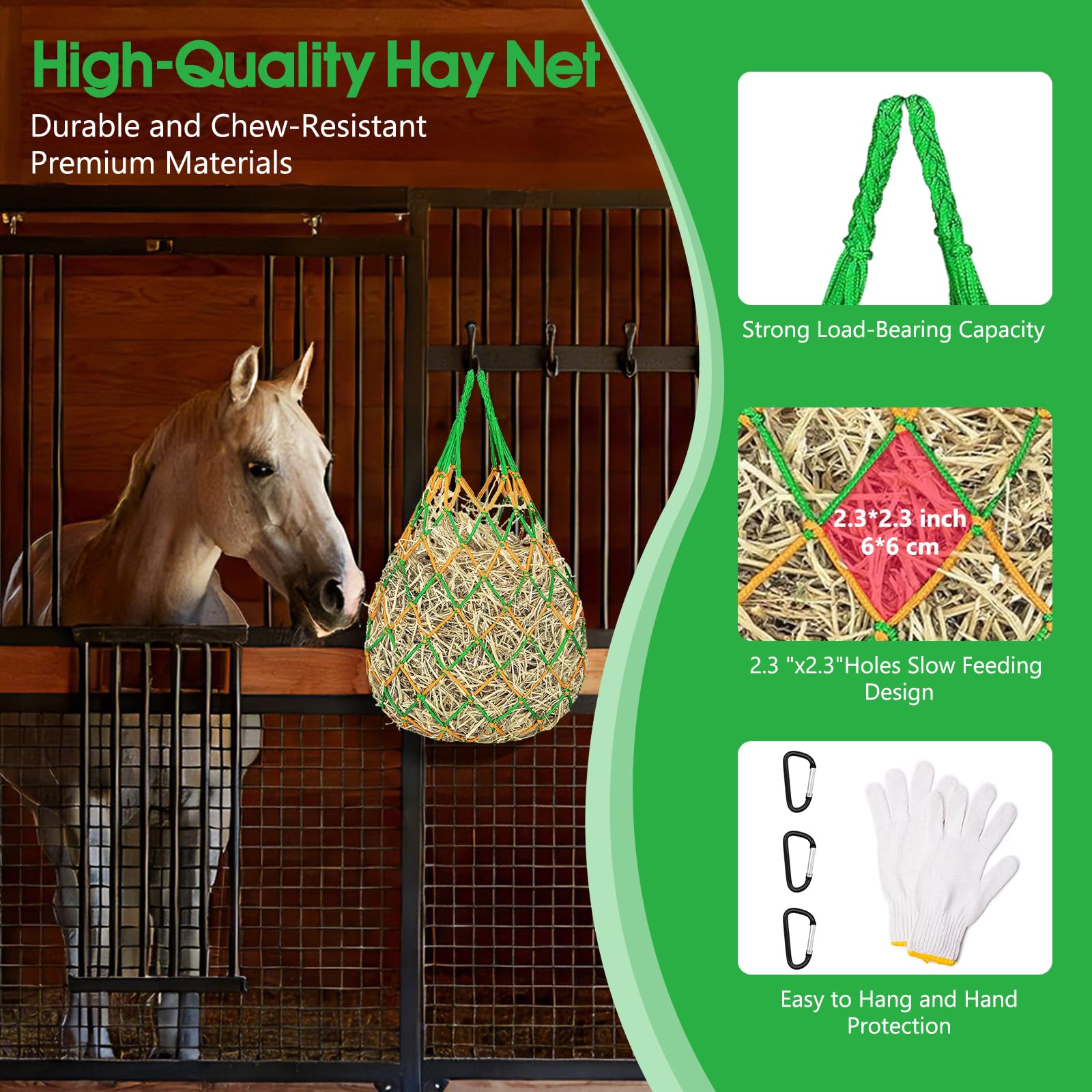 Zquilabon durable mesh hay bag handles daily use in stables.
