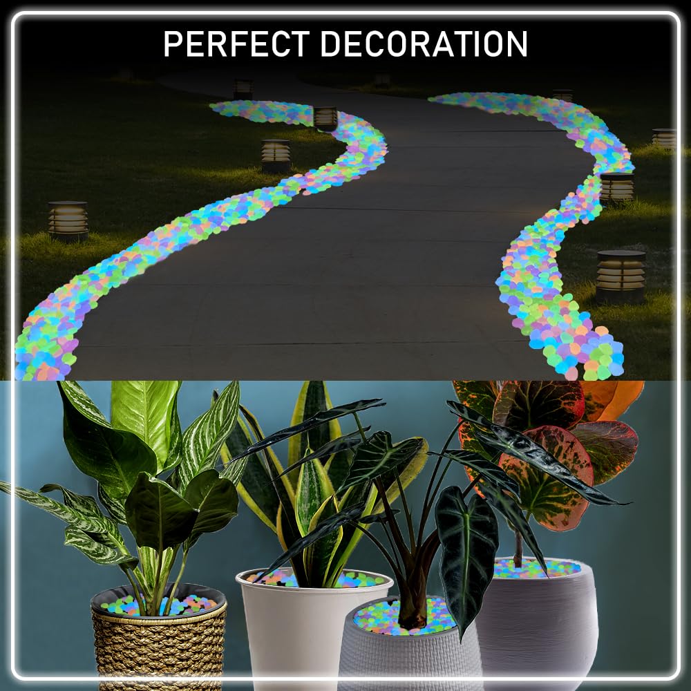 ZRAIUPUSA glow pebbles create fairy garden ambiance after dark.
