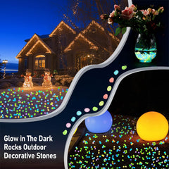 ZRAIUPUSA glow pebbles edge garden beds with gentle illumination.