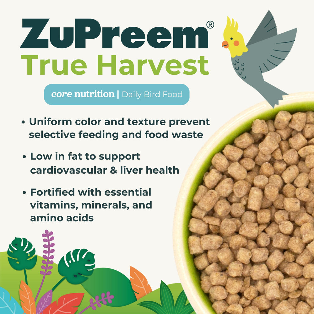 ZuPreem True Harvest pellets in dish ready for budgies