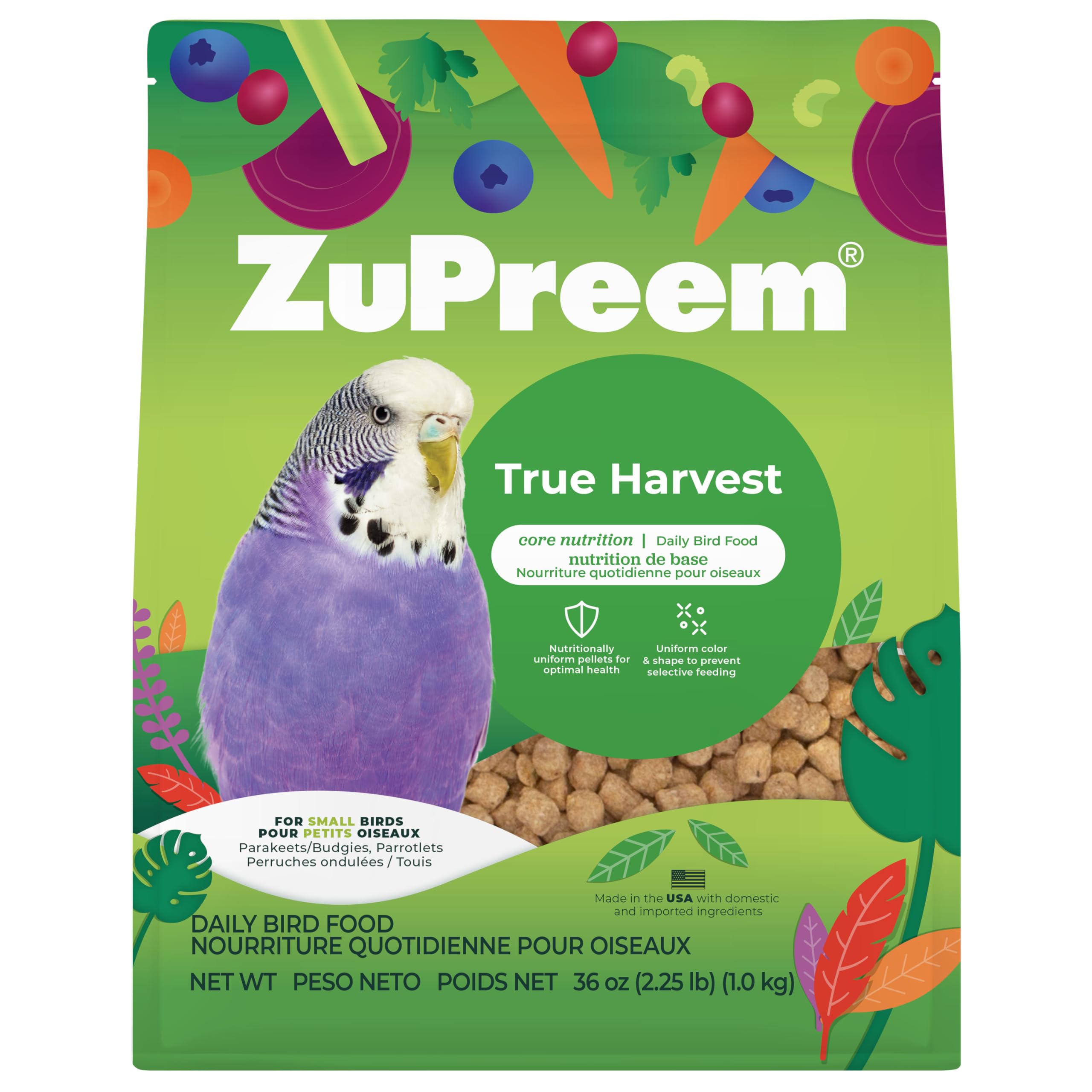 ZuPreem True Harvest small bird mealtime with pellets ready to serve
