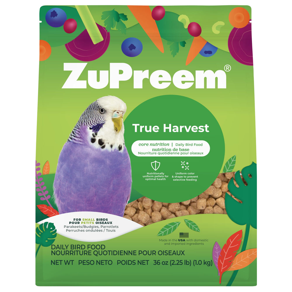 ZuPreem True Harvest small bird mealtime with pellets ready to serve