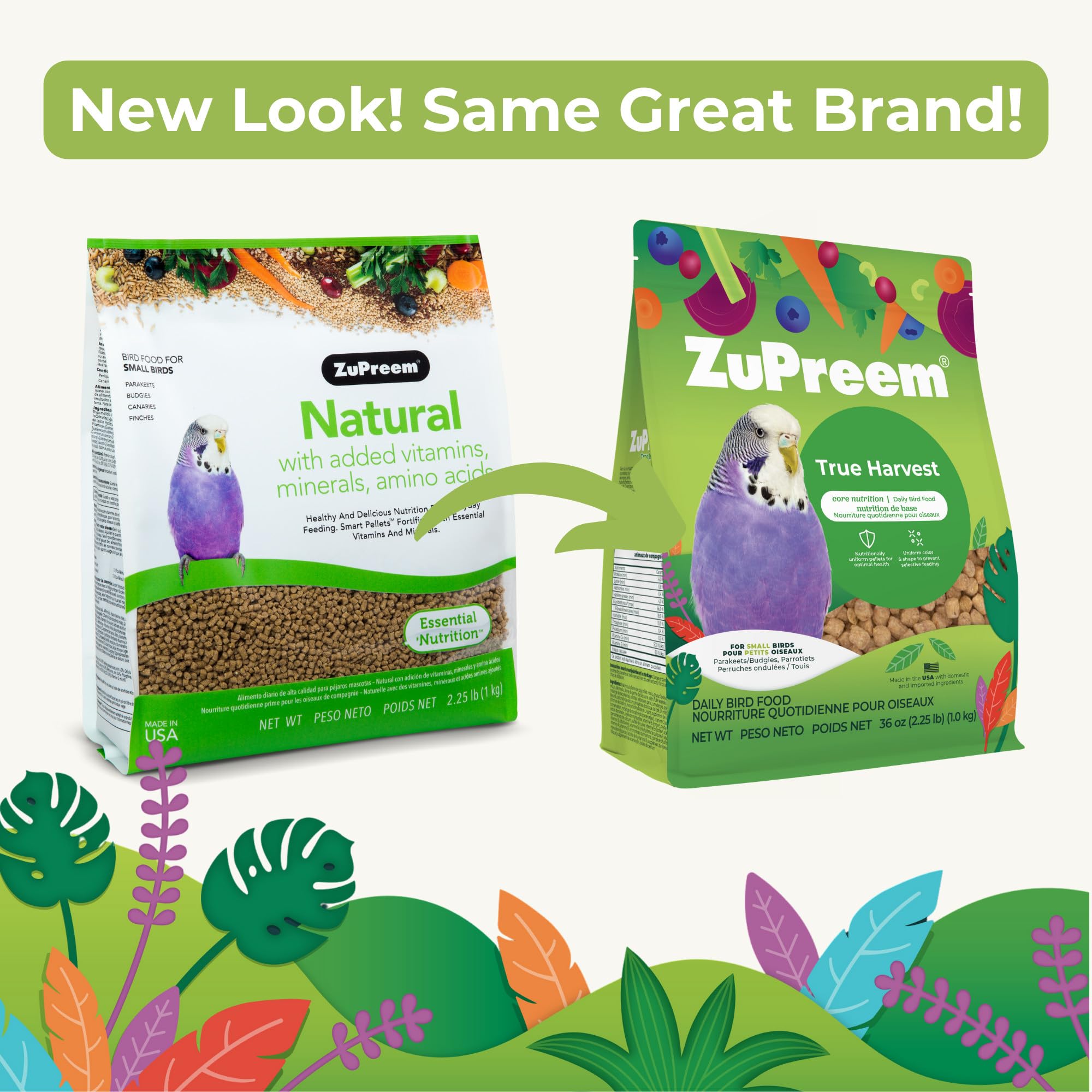 ZuPreem True Harvest parakeet pellets close-up designed for easy feeding