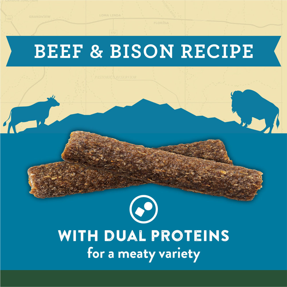 Zukes Adventure Sticks beef and bison pouch back image showing packaging and ingredients