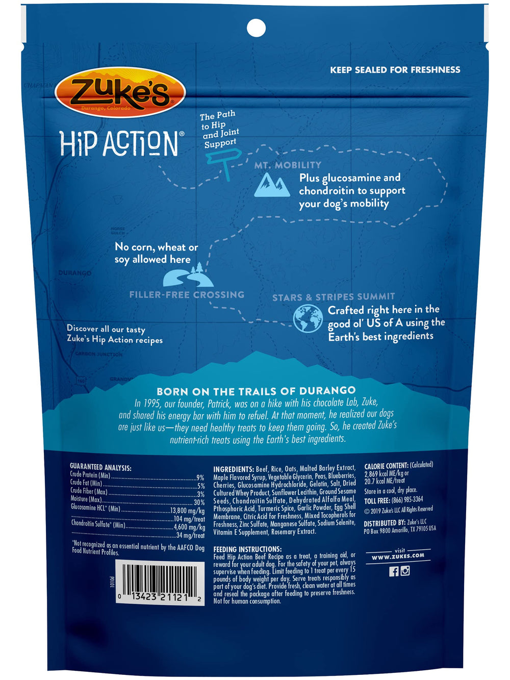 Zuke's Hip Action USA-made label indicates quality and origin.