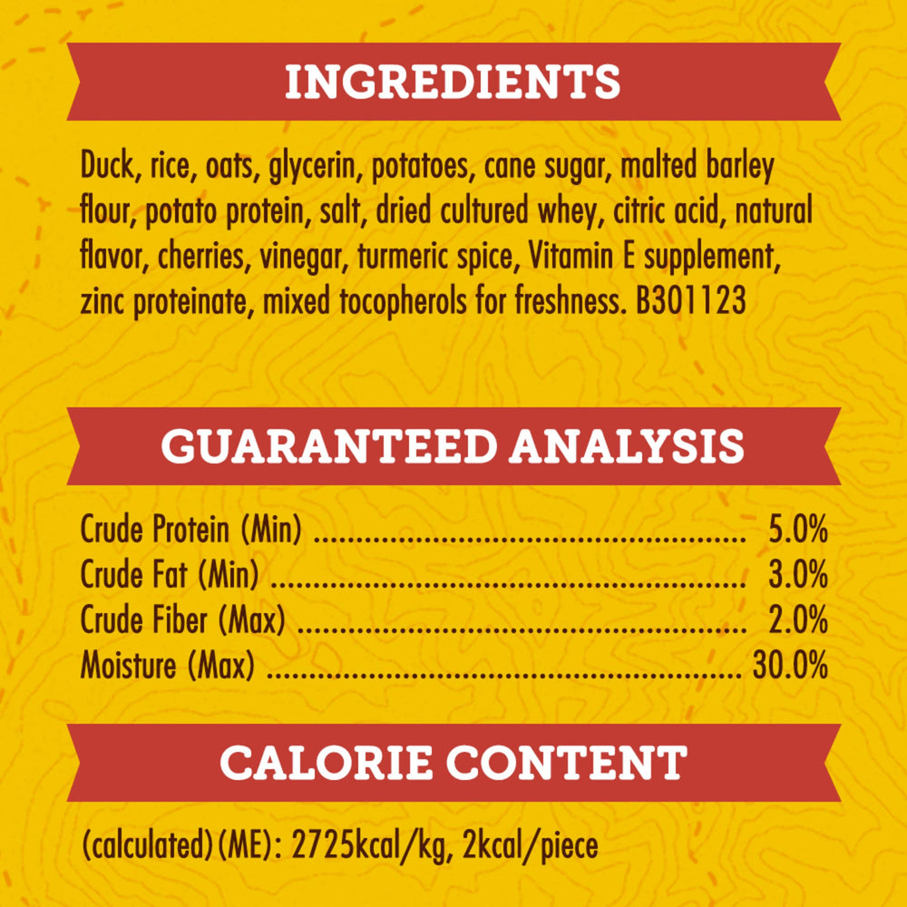 Zuke’s Mini Naturals duck recipe on-the-go bag used during a hike for quick rewards
