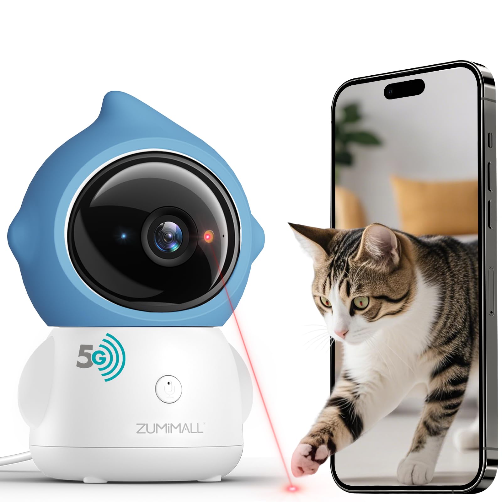Zumimall Pet Camera with laser toy in action for engaging pets