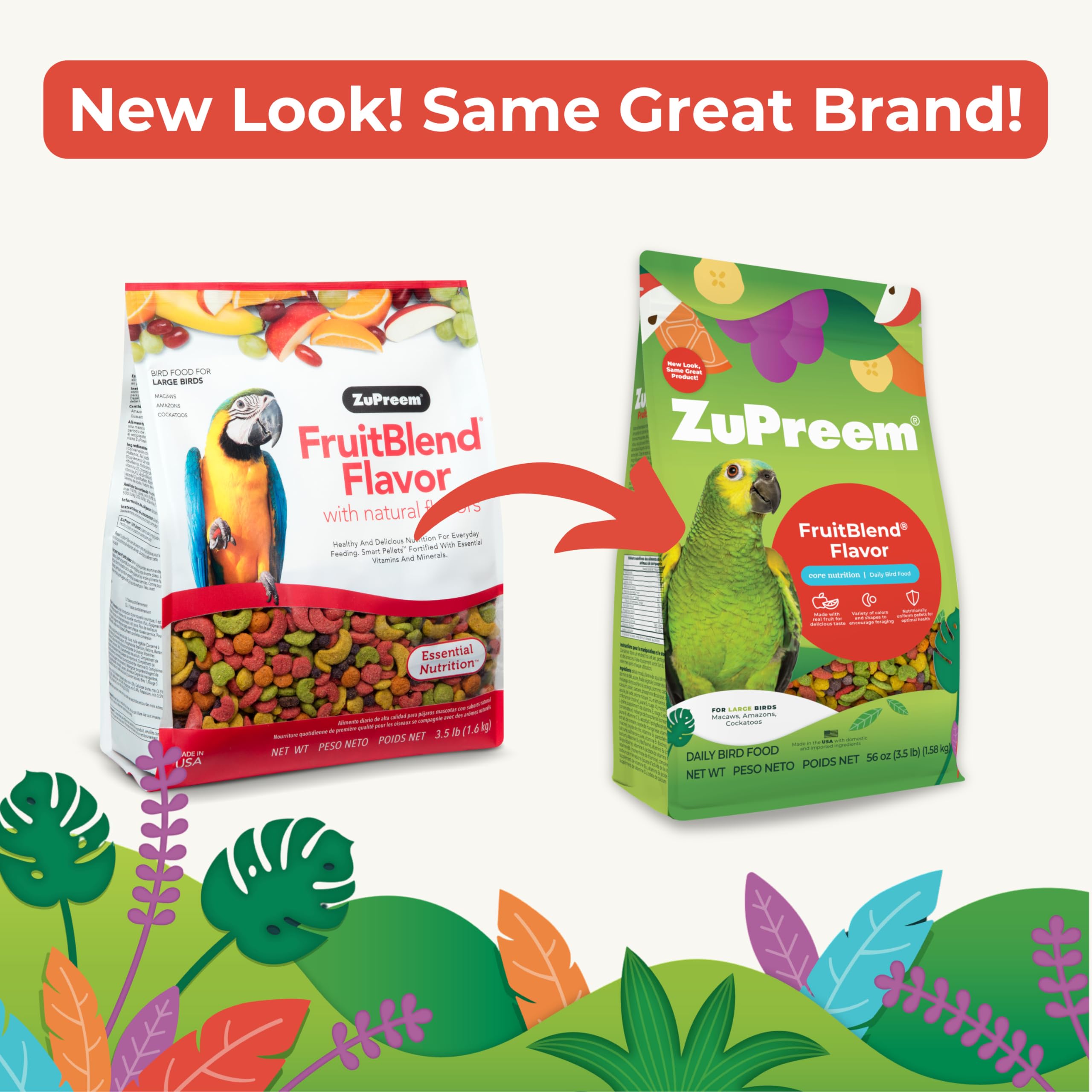 ZuPreem FruitBlend pellets with foraging-friendly colors stimulate natural feeding.