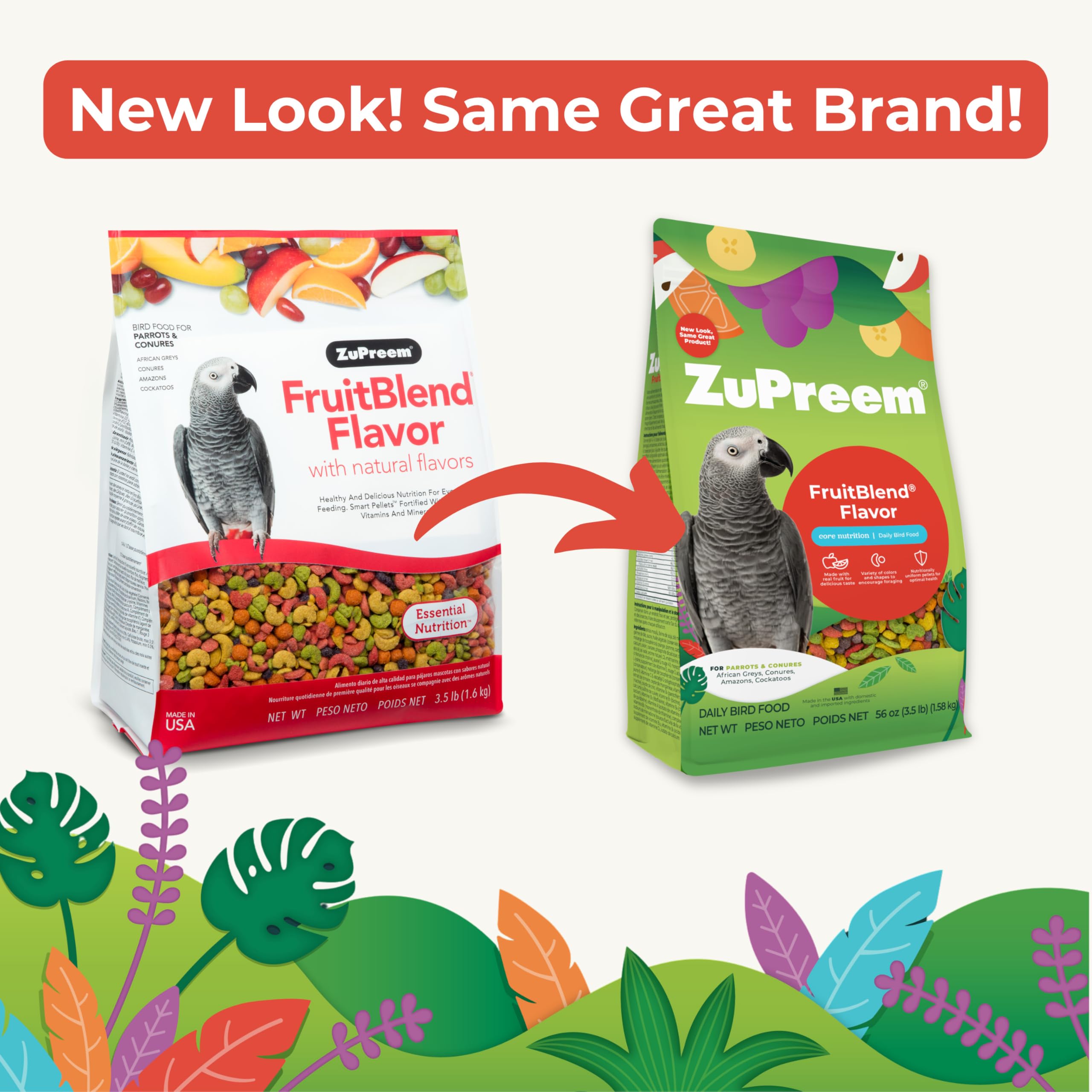 ZuPreem FruitBlend colorful pellets appeal to birds and boost interest