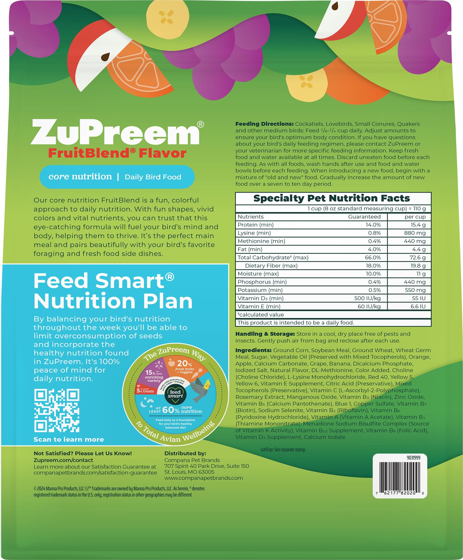 Close-up of FruitBlend pellets shows fruit flavors and colorful shapes.