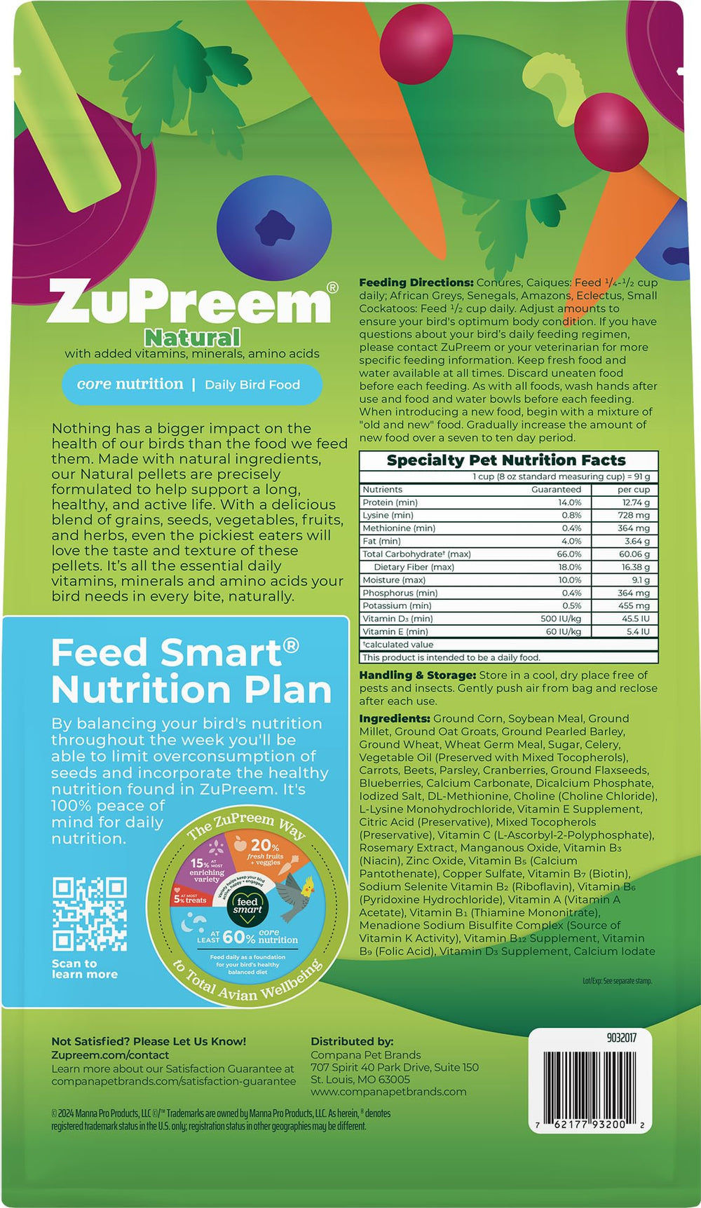 Close-up of ZuPreem Natural Parrot Pellets showing uniform size for easy daily feeding.