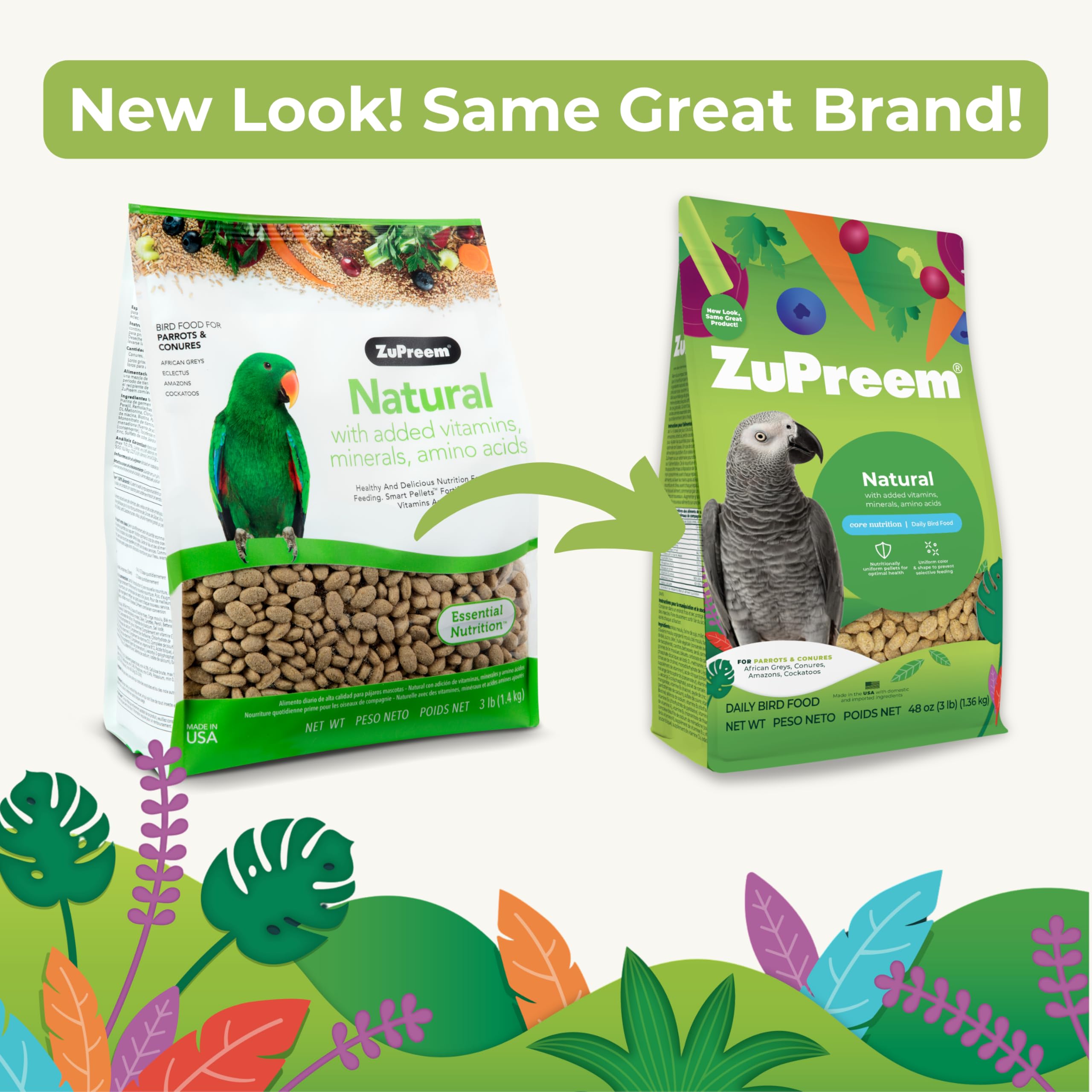 ZuPreem Natural Parrot Pellets in a feeding bowl promote consistent daily nutrition for parrots.