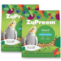 ZuPreem Natural Pellets packaging for medium birds emphasizes a complete daily diet.
