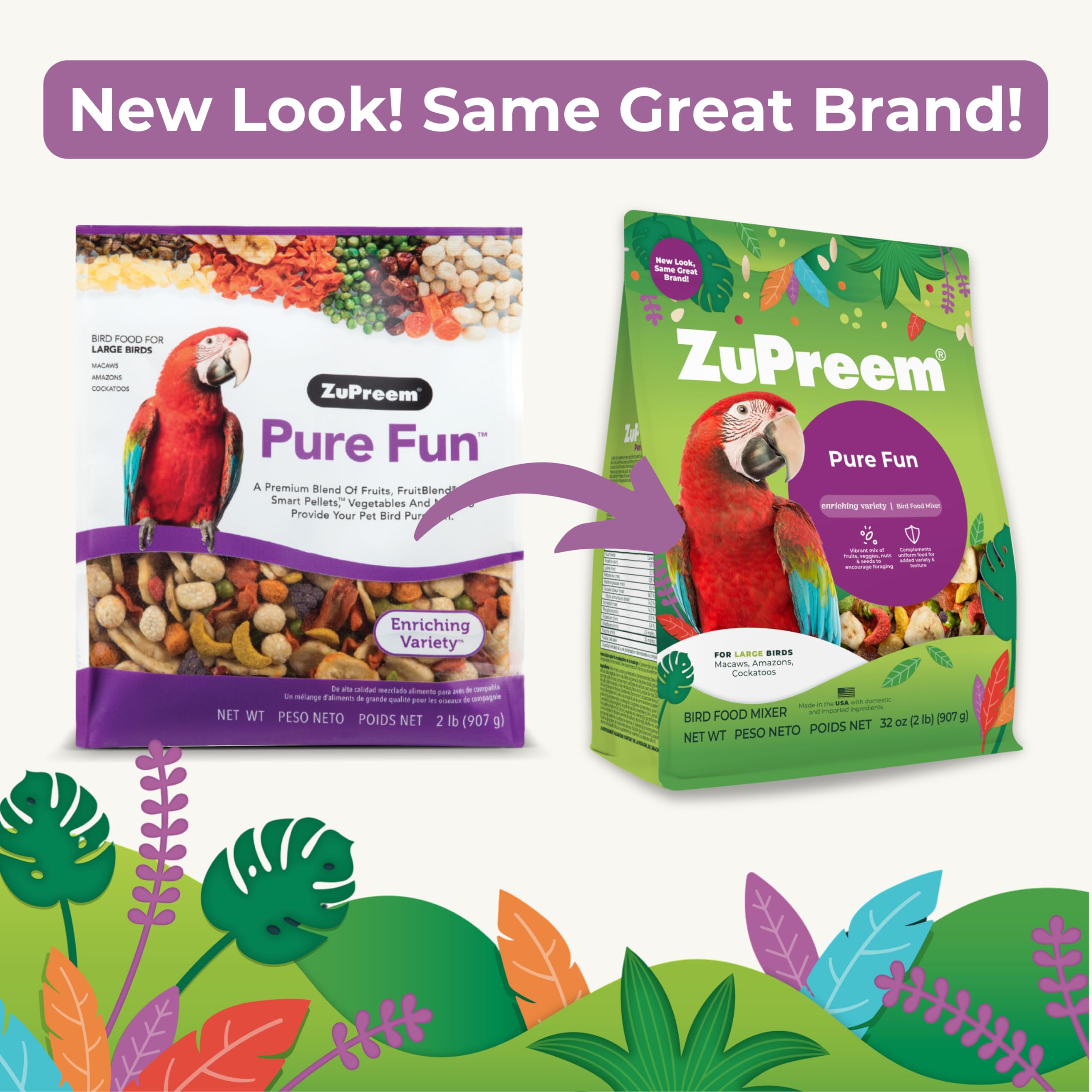ZuPreem Pure Fun enrichment bowl featuring pellets and vegetables for active foraging