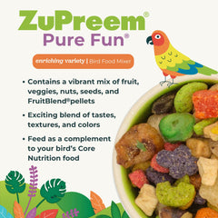 ZuPreem Pure Fun cockatoo-friendly mix supports mental stimulation through foraging and texture variety.