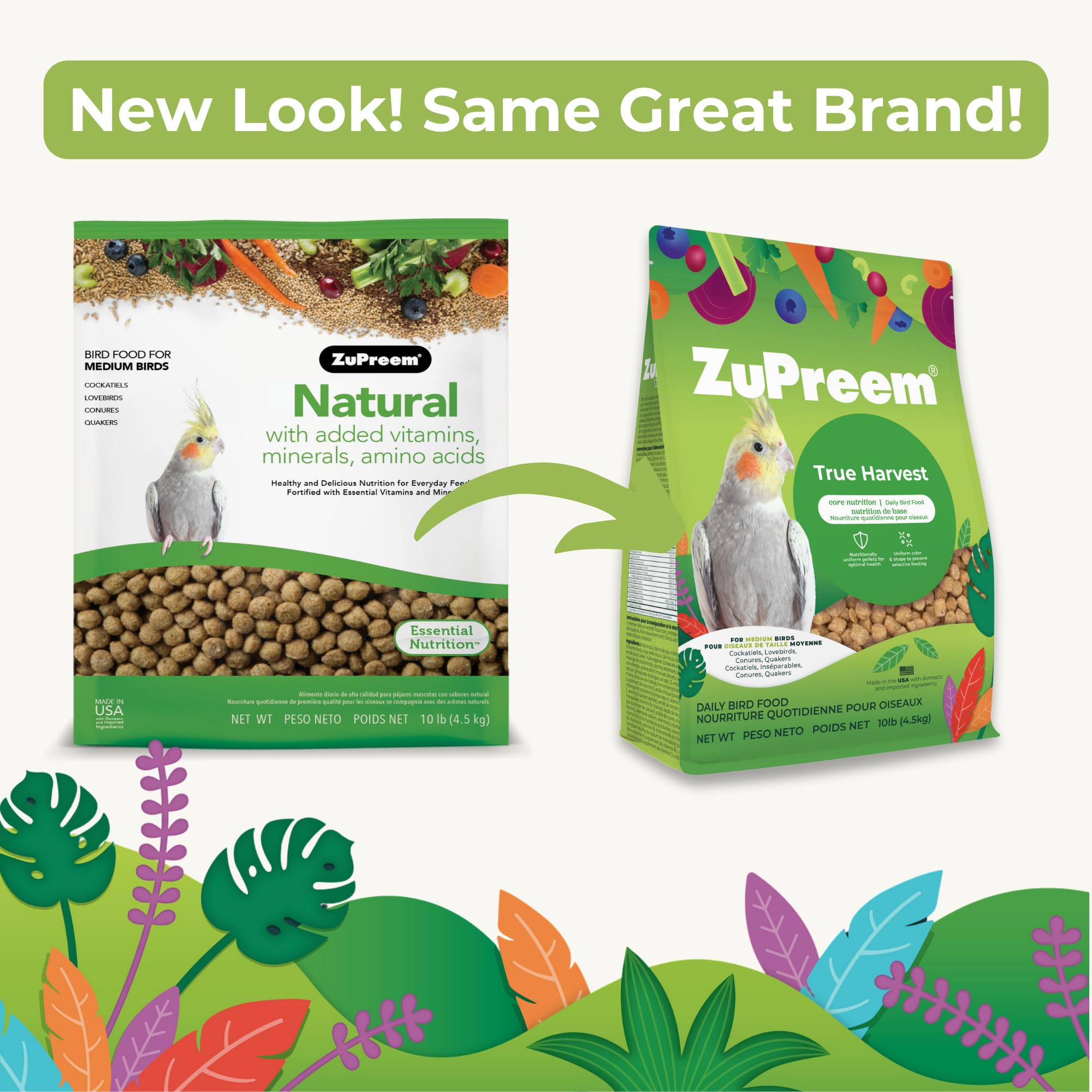 Close-up of ZuPreem True Harvest pellets highlighting natural grains for daily vitality.