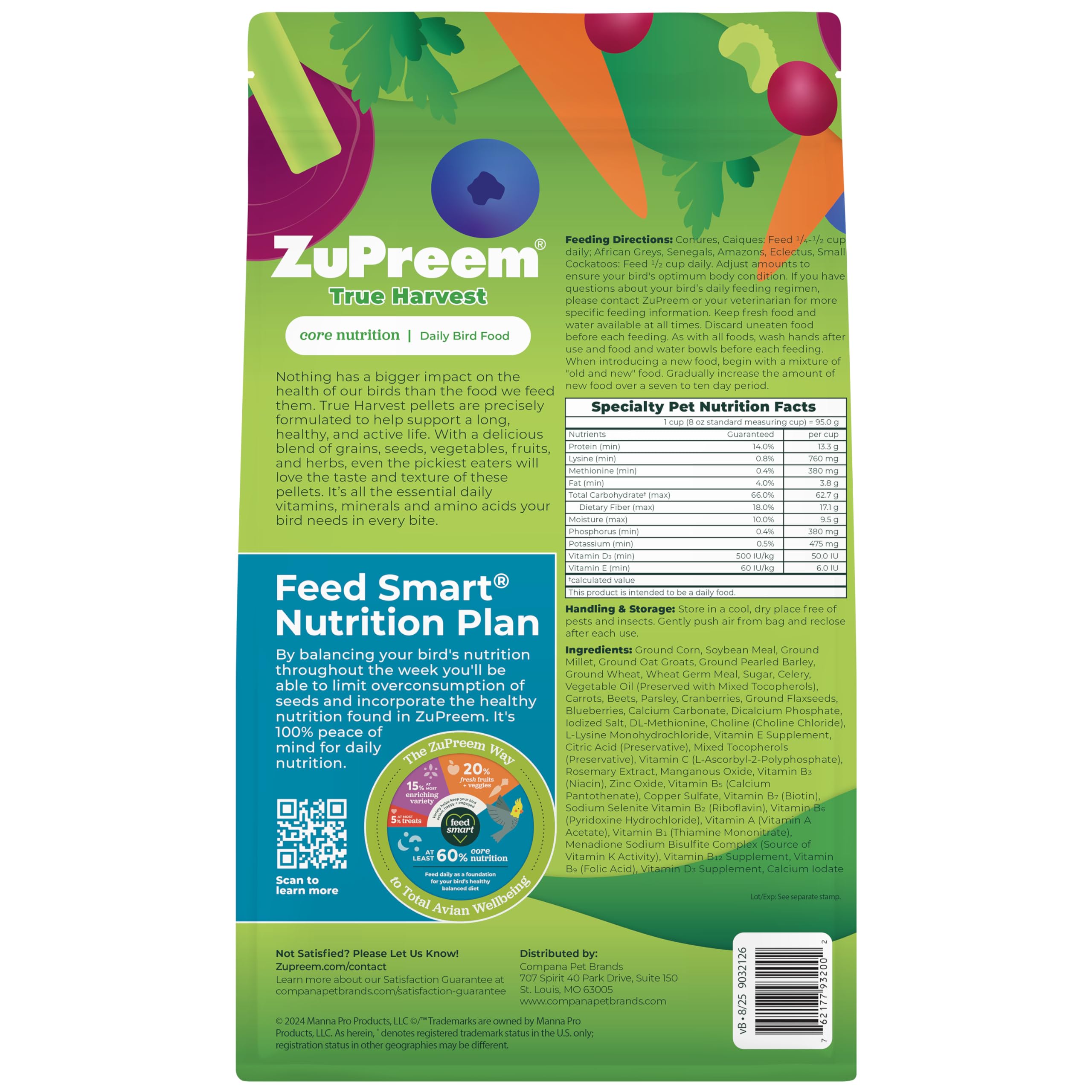 ZuPreem True Harvest daily diet supports energy and vibrant plumage.