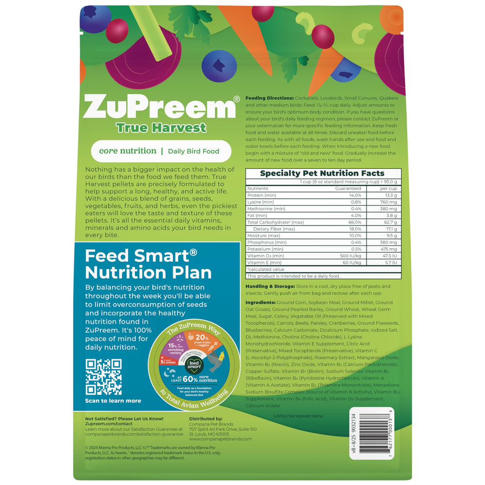 ZuPreem True Harvest supports feather vitality through balanced nutrition.