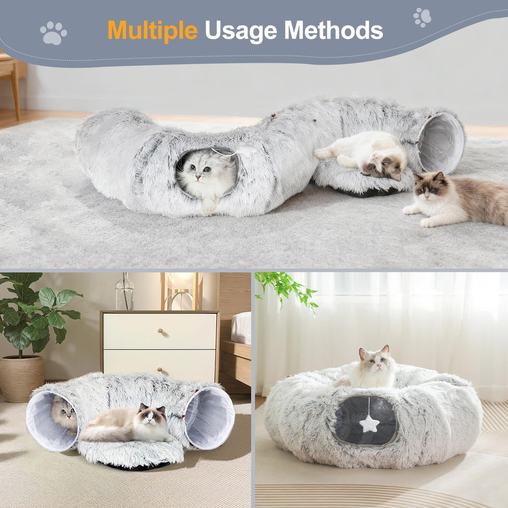 Zuqqony removable cat bed inside the tunnel provides cozy rest.
