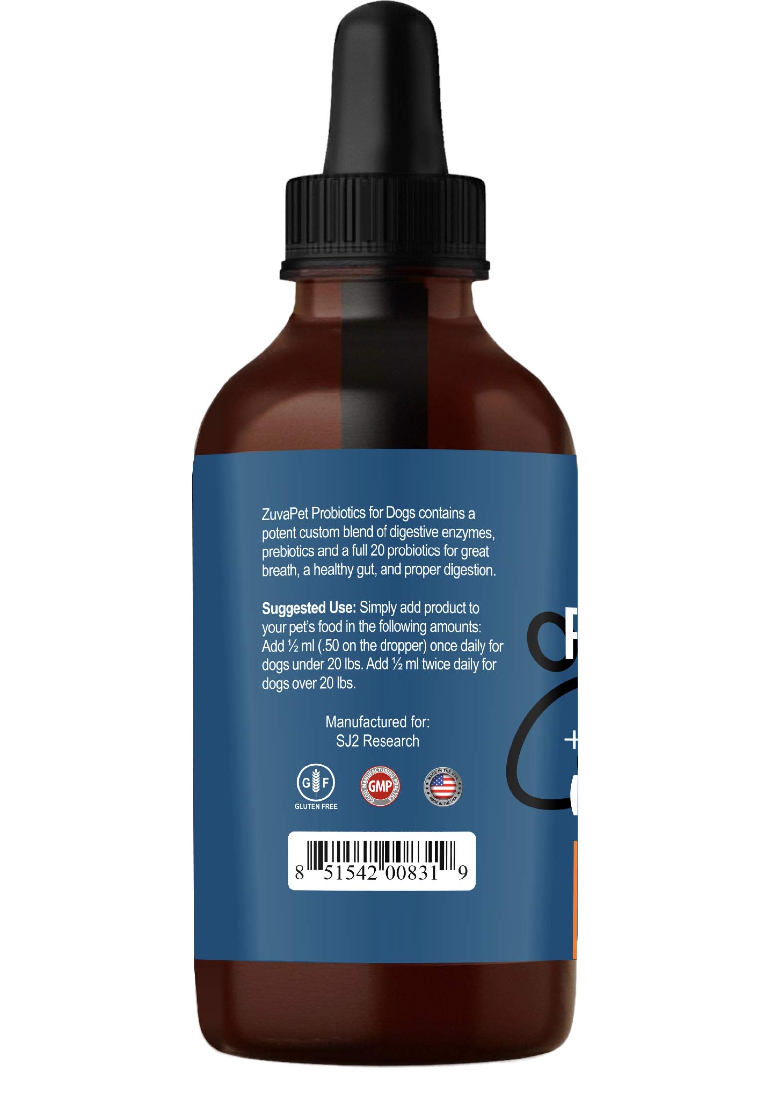 ZuvaPet Digestive Health Drops bottle, supports balanced digestion and gas reduction in dogs.