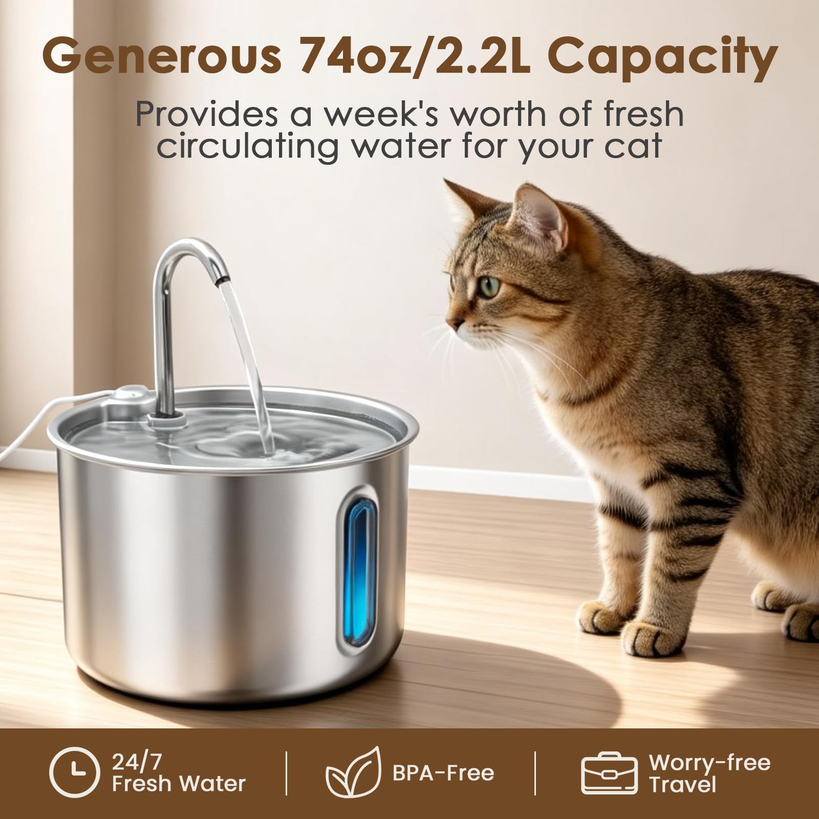 Zvaiv cat fountain 3-stage filtration for clean, fresh water.