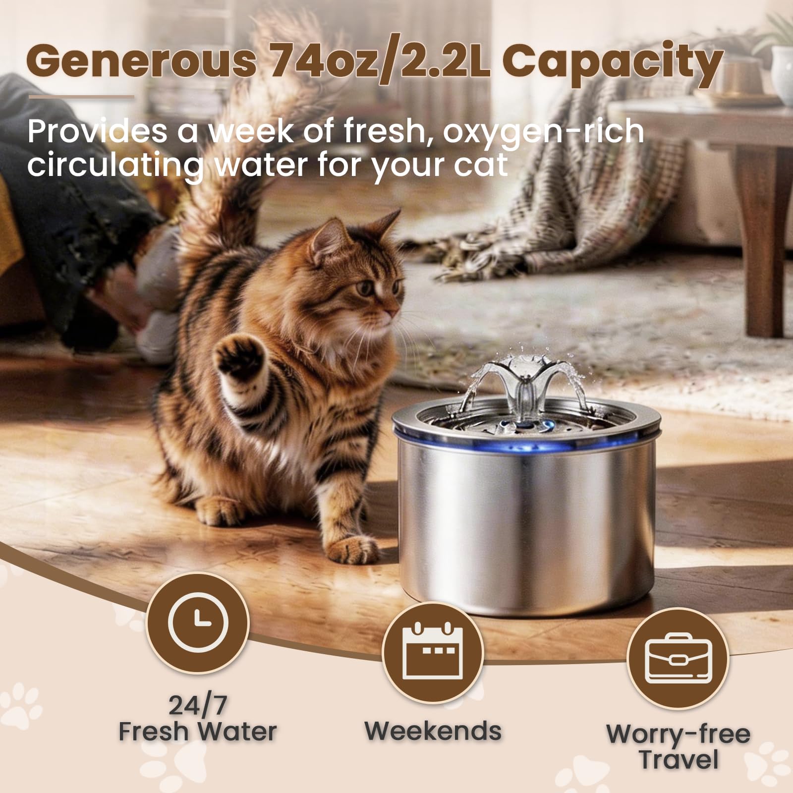 Zvaiv fountain ultra-quiet pump keeps rooms peaceful during nightly use