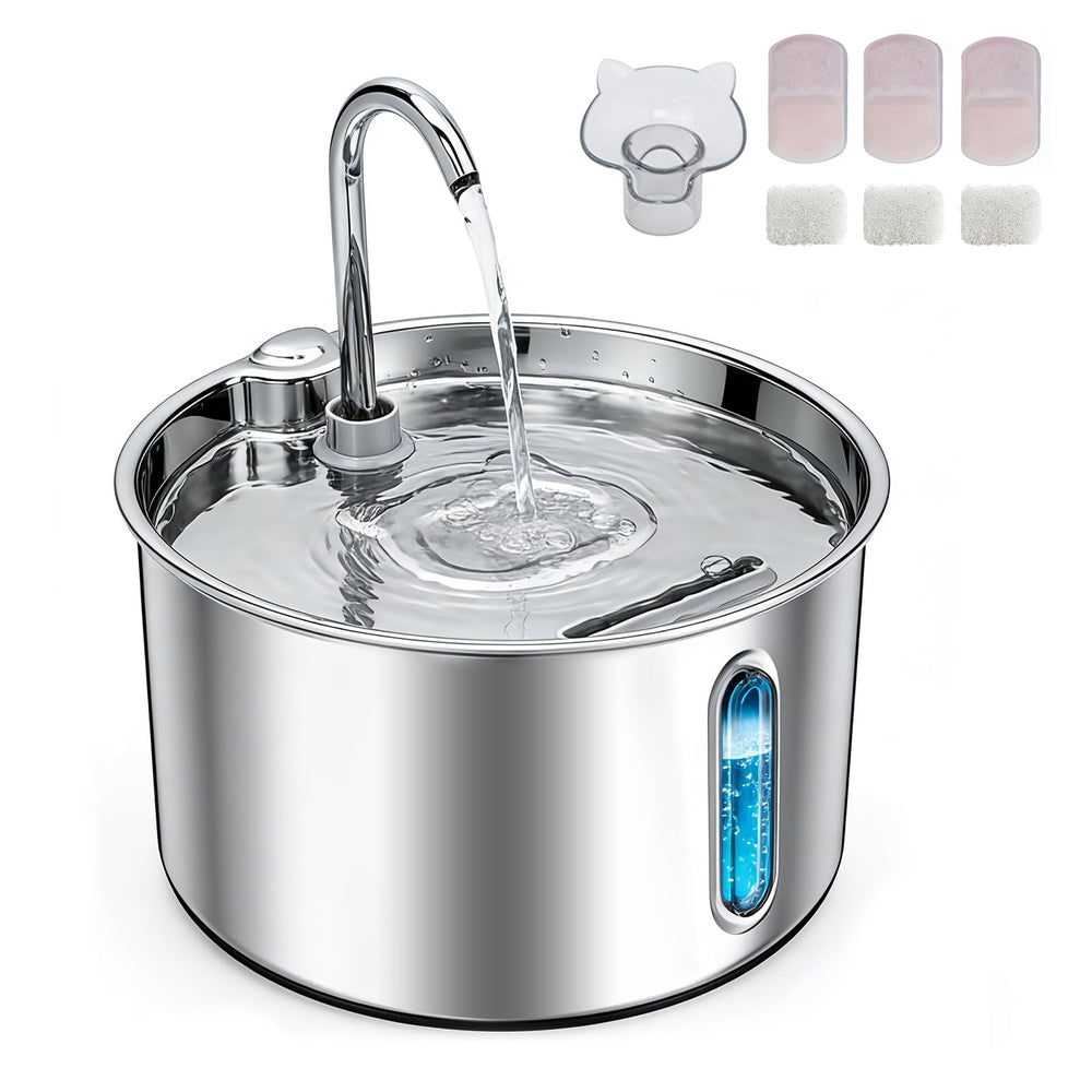 Zvaiv stainless-steel cat water fountain with 74oz capacity for steady hydration.