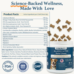 zybeauty dog allergy chews omega-3 ingredients glimpse emphasizes skin and coat health.