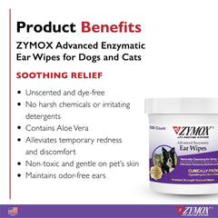Zymox Advanced Ear Wipes for dogs and cats delivering a fresh, scent-free clean