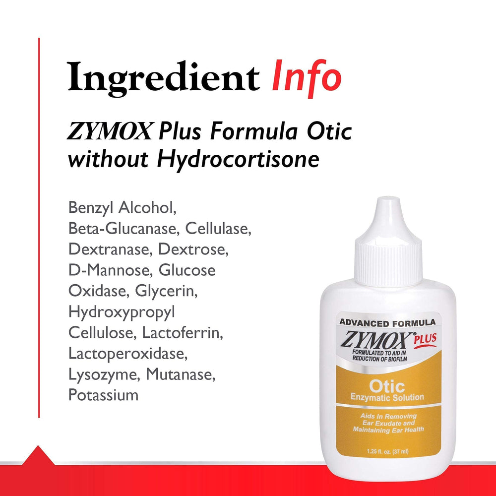 Zymox Advanced Formula Otic Plus dog ear close-up suggests gentle care