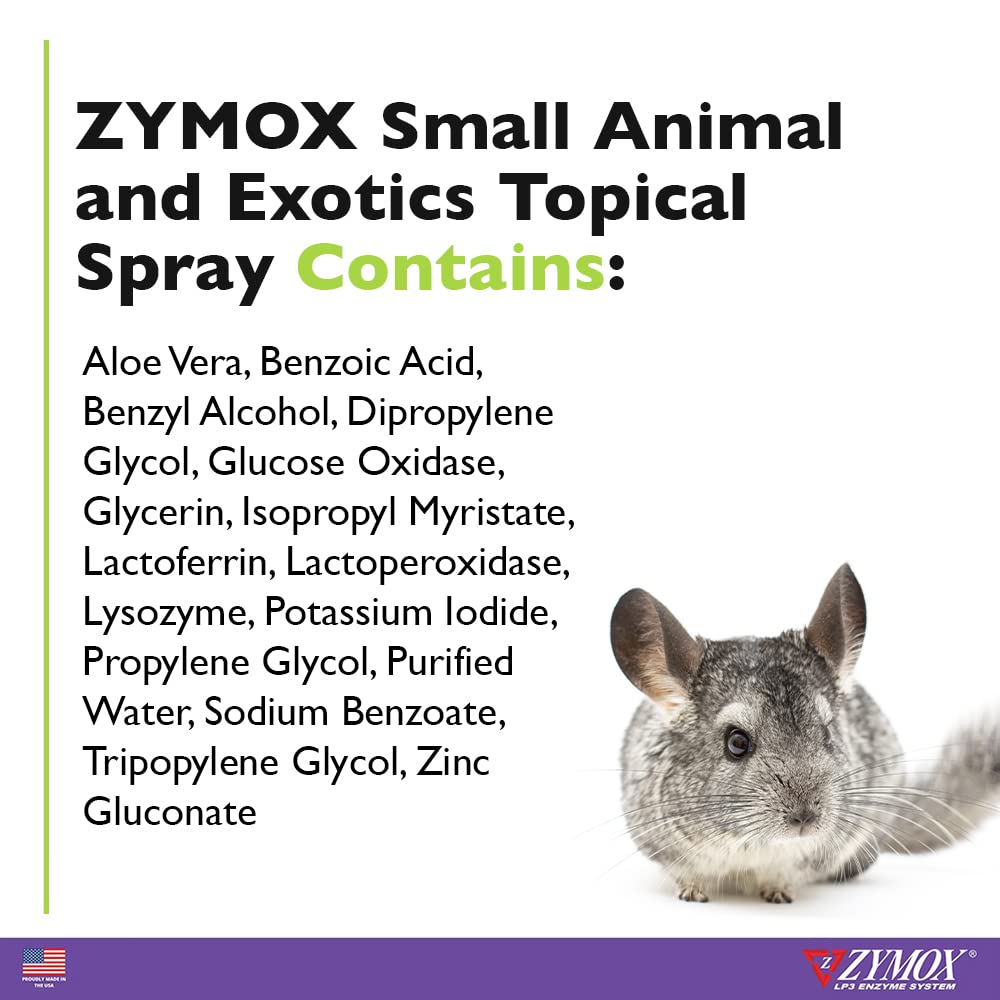 Applying Zymox spray to irritated skin area on a pet