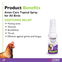 Close-up of applying Zymox Avian Care Topical Spray to a bird's irritated skin