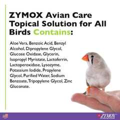 Zymox Avian Care Topical Spray label highlights LP3 enzyme system and aloe vera