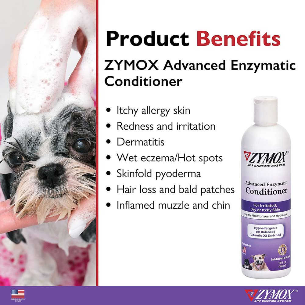 ZYMOX coat detangling action highlighting easier brushing and reduced snags.