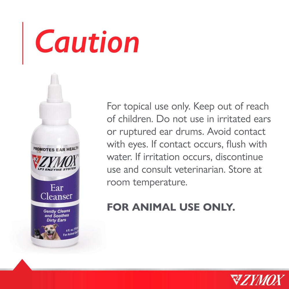 Zymox ear cleanser used on a dog for home ear care.