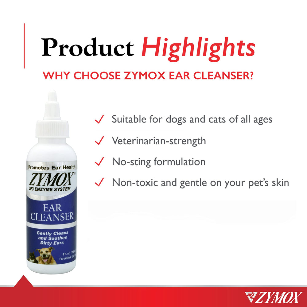 Zymox ear cleanser pour action for easy application.