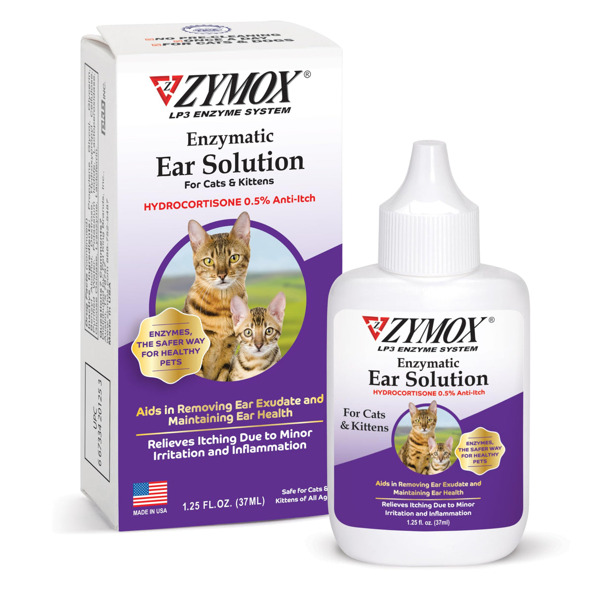 Zymox ear solution bottle pour for cats, easy administration.