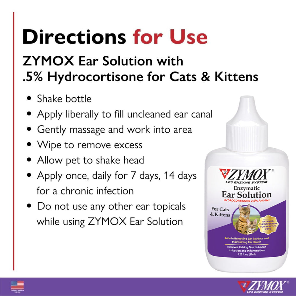 Zymox ear solution daily-use bottle for routine ear care.