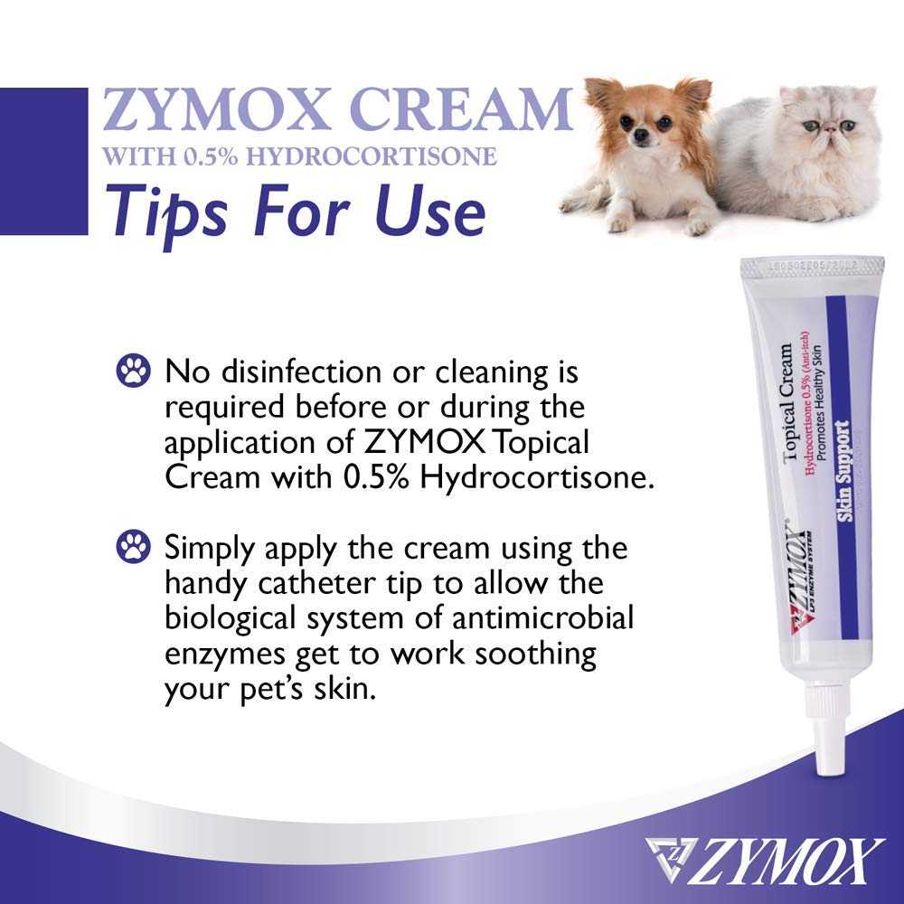 Zymox 1oz tube resting beside a bath towel, symbolizing convenient home care.