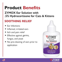 Zymox enzymatic ear cleaner for cats removes wax and debris.